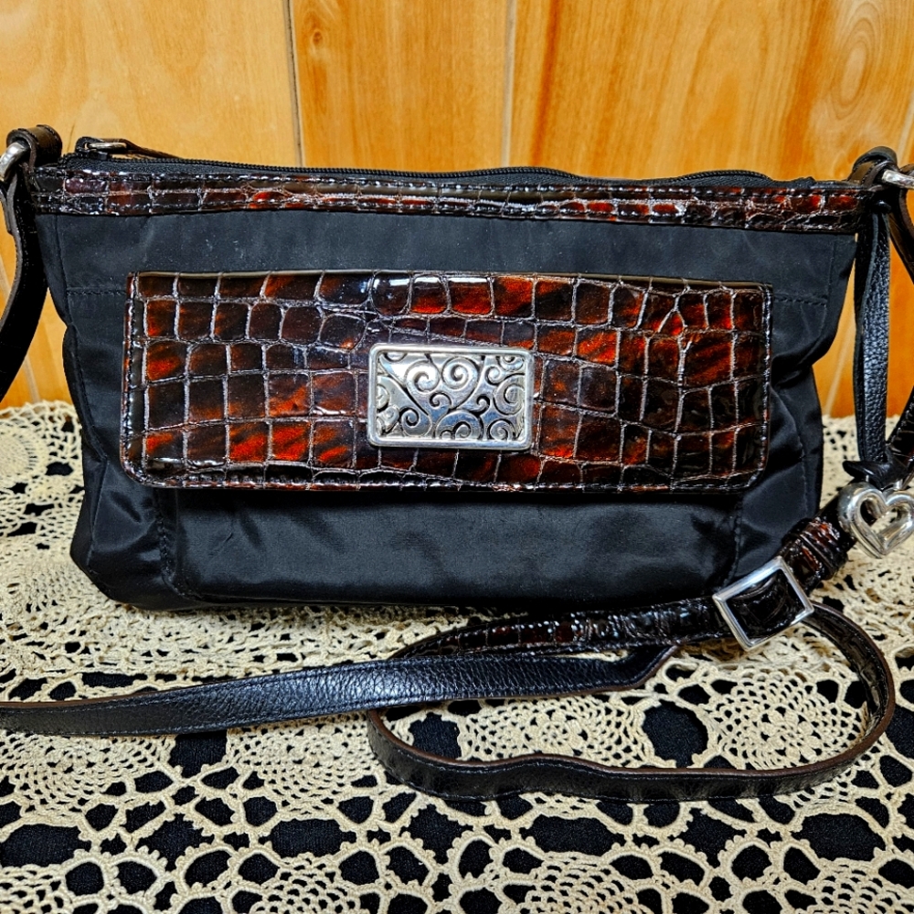 Brighton Jennifer Organizer Bag Nylon Leather Shoulder Crossbody Purse